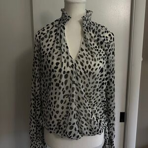 Express Black and White Ruffled Blouse